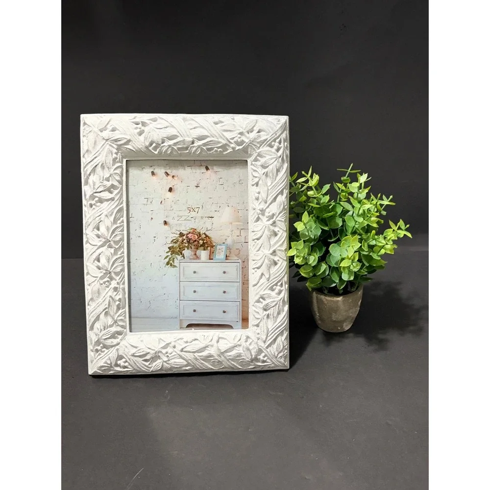 Azzure Home 5x7 White Embossed Leaf Vine Picture Frame AF5004-57WHS Shabby Chic